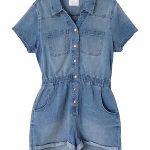 Celebrity Pink XXL Denim Romper Light Wash Short Sleeve Snap Front